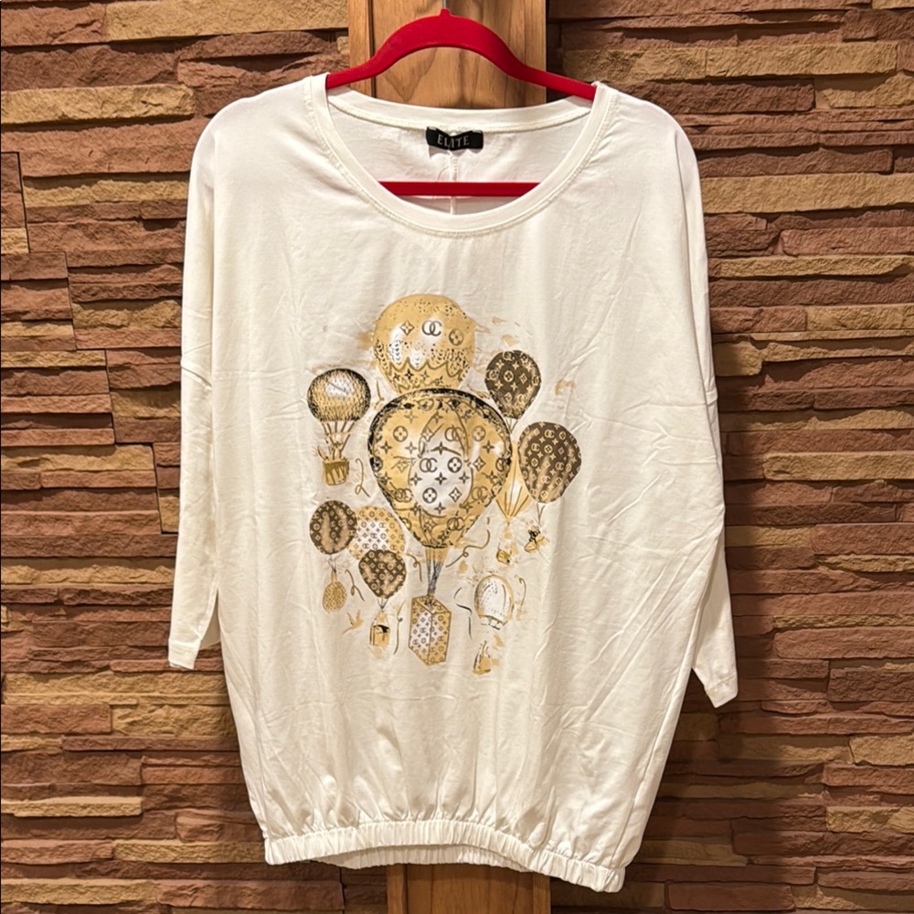 BNWT Elegant Cream Balloon Print Top